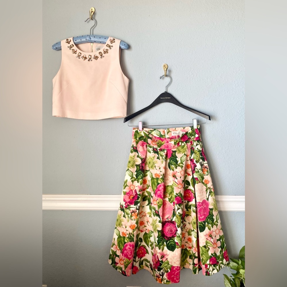 Eliza J Jeweled Top and Floral Skirt Set